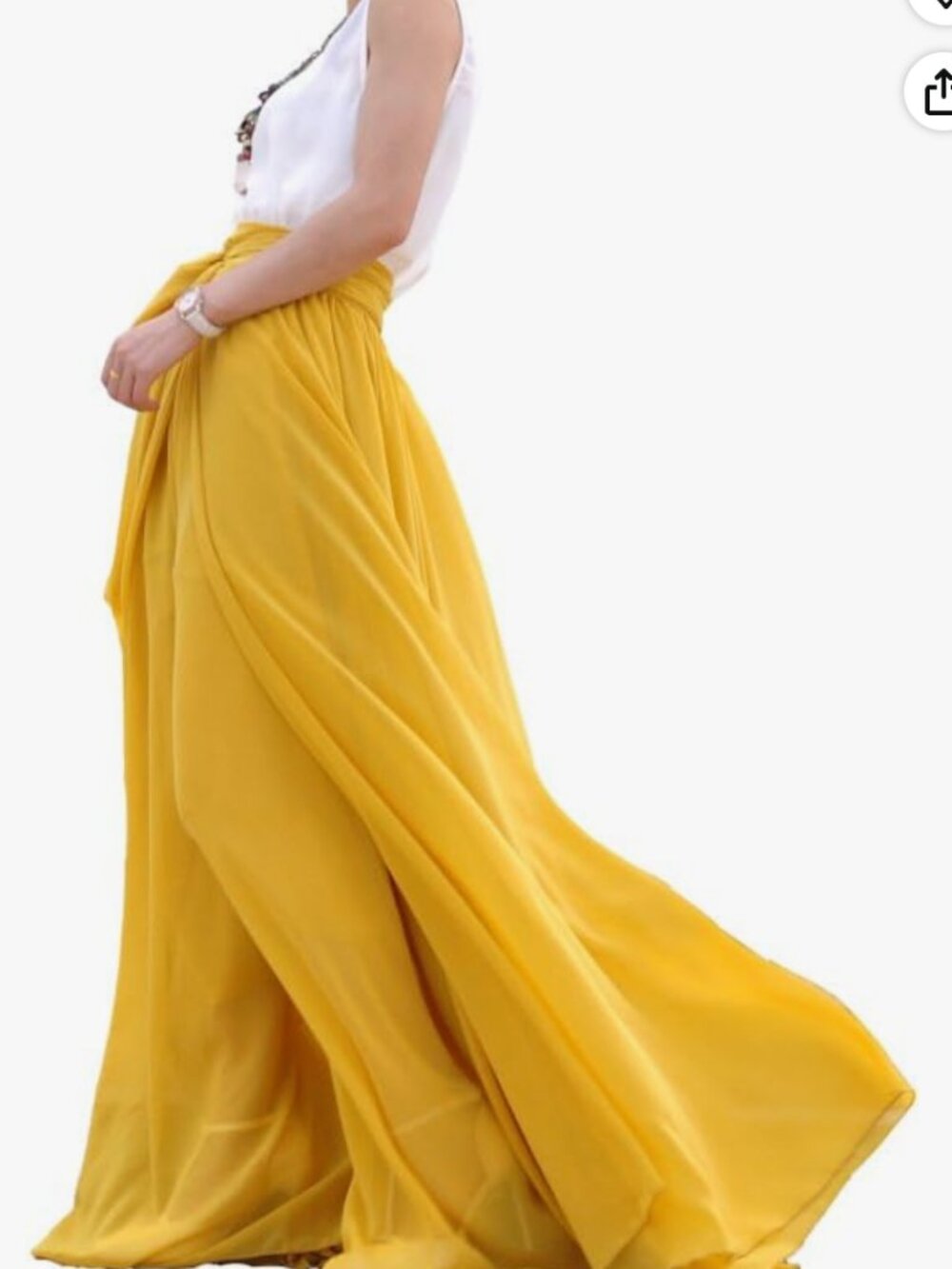 Women's Beautiful Yellow Summer Beach Chiffon High Waist Maxi Skirt (M) - Picture 3 of 7
